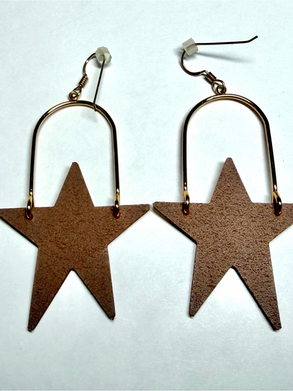 Nickel & Suede Gold Star Earrings - Picture 4 of 4